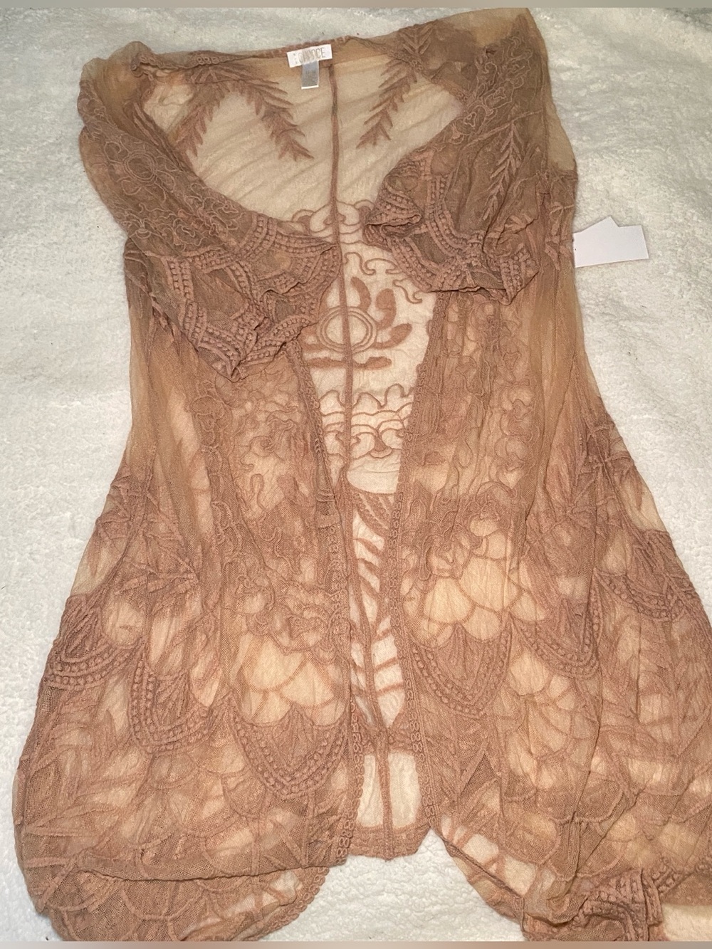 Sheer Lace Kimono Robe in Taupe